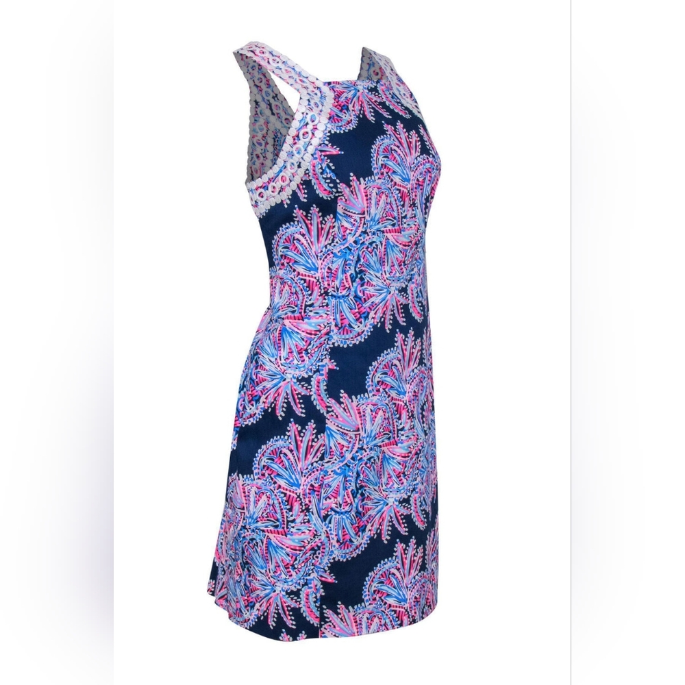 Lilly Pulitzer Makayla printed lace shift dress in oyter bay blue print. Size 6 - Picture 3 of 13